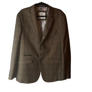 House of Cavani Mens Tweed Herringbone Regular Fit Blazer Check Brown Size EU52